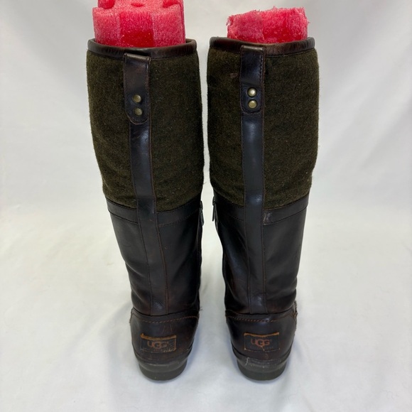 UGG Elsa Waterproof Tall Riding Boots in Stout Leather Green Wool Womens 8.5 - Picture 6 of 16